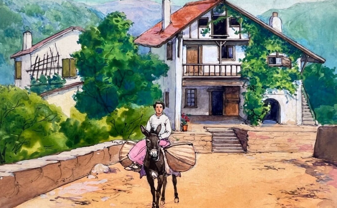 Antique Original Drawing Gouache, Illustration, People, House Artwork, Landscape: Gouache on paper 15 x 10 cm Reserve: $50.00 Shipping: Domestic: Flat-rate of $19.00 to anywhere within the contiguous U.S. International: Foreign shipping rates are determined by destination.