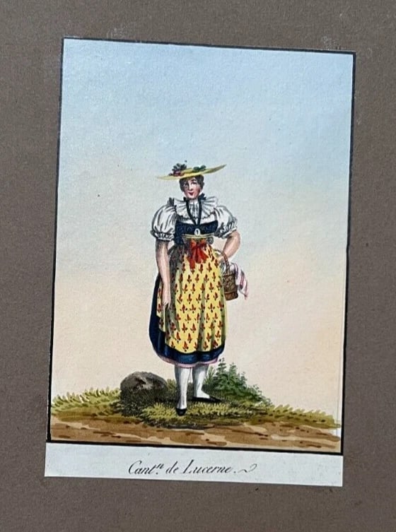 Vintage Original Old Drawing People, Portrait Canton of Lucerne: Gouache on paper 12.5 x 8 cm laminated Markus DINKEL (1762-1832) Reserve: $100.00 Shipping: Domestic: Flat-rate of $19.00 to anywhere within the contiguous U.S. International: Foreign shipping rates