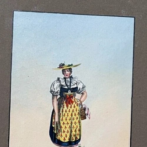 Vintage Original Old Drawing People, Portrait Canton of Lucerne - 3
