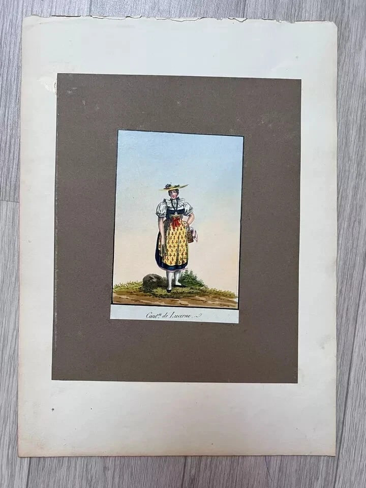 Vintage Original Old Drawing People, Portrait Canton of Lucerne - 4