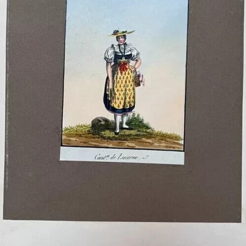 Vintage Original Old Drawing People, Portrait Canton of Lucerne - 5