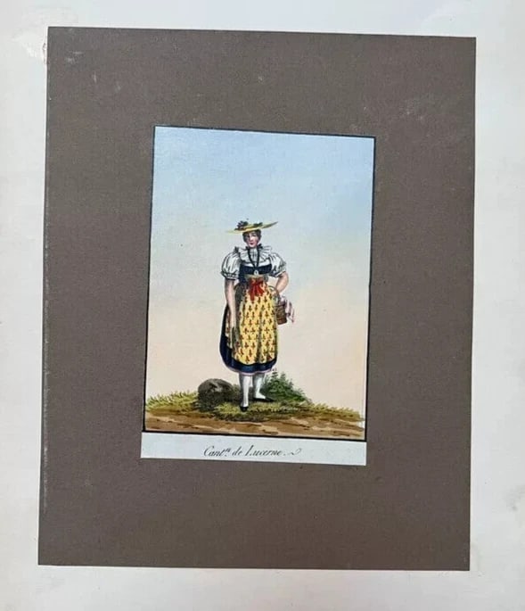 Vintage Original Old Drawing People, Portrait Canton of Lucerne - 7