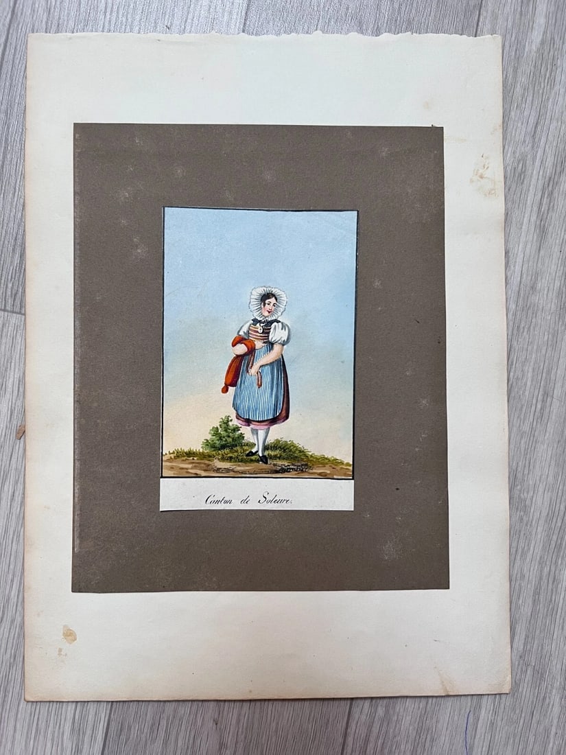 Vintage Original Old Drawing People, Portrait Canton of Soleure Artwork - 2