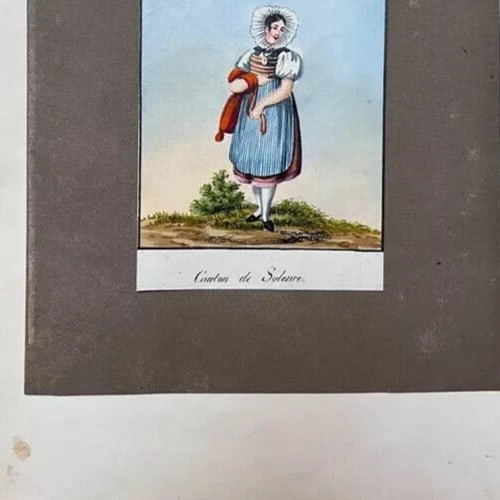 Vintage Original Old Drawing People, Portrait Canton of Soleure Artwork - 4