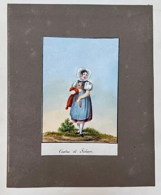 Vintage Original Old Drawing People, Portrait Canton of Soleure Artwork - 7