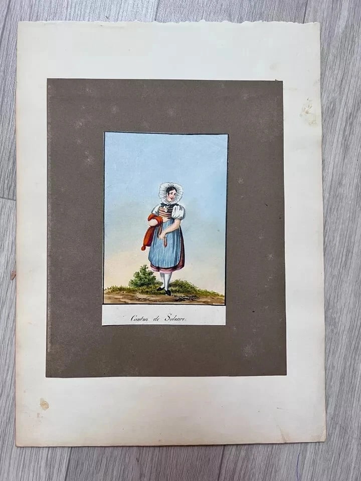 Vintage Original Old Drawing People, Portrait Canton of Soleure Artwork - 8