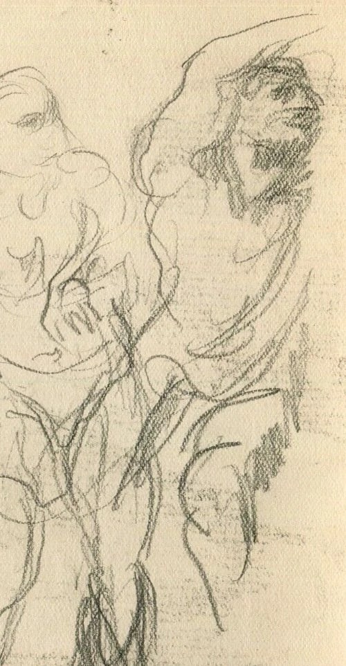 Sketch Figures, Michel Ange Drawing Antique Pencil Original Artwork, Signed - 4