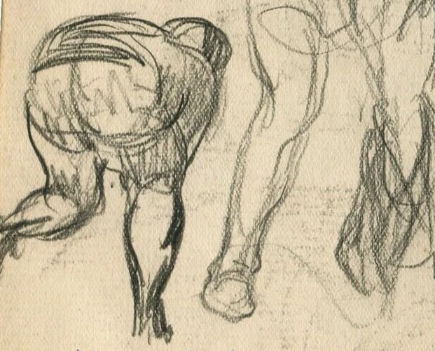 Sketch Figures, Michel Ange Drawing Antique Pencil Original Artwork, Signed - 6