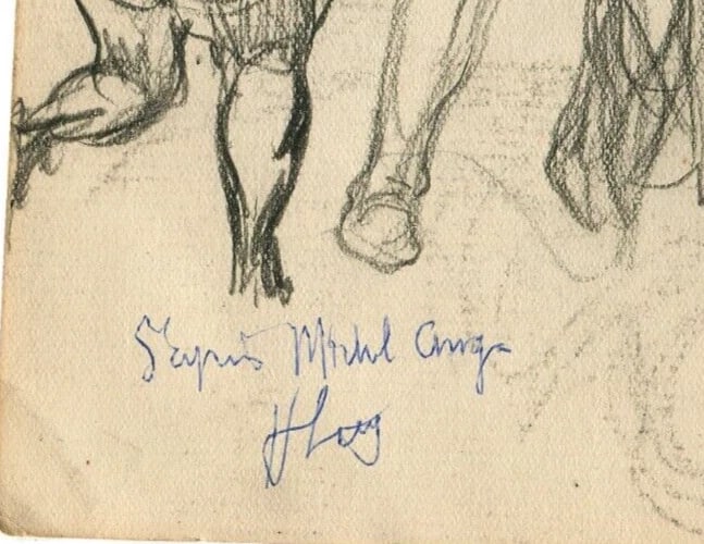 Sketch Figures, Michel Ange Drawing Antique Pencil Original Artwork, Signed - 7