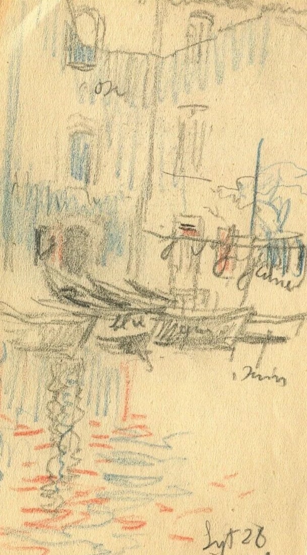 Early 20th French Pencil Drawing Boats in a Port, Landscape - Pencils (1 of 8)