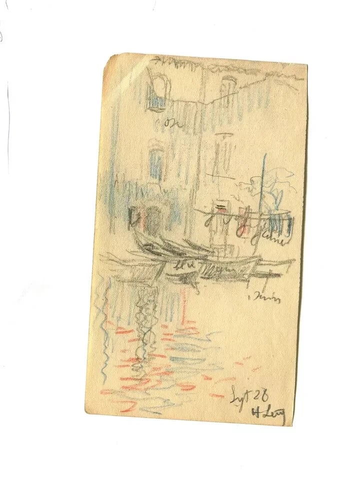 Early 20th French Pencil Drawing Boats in a Port, Landscape - Pencils - 5