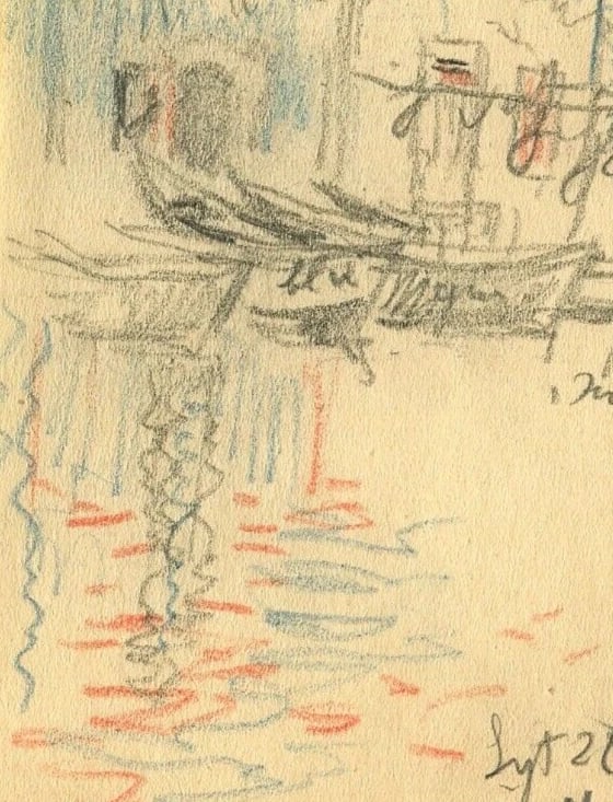 Early 20th French Pencil Drawing Boats in a Port, Landscape - Pencils - 6