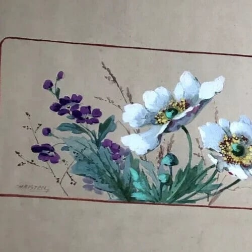 19th century Flowers Bouquet Floral - Drawing Original Antique - 3