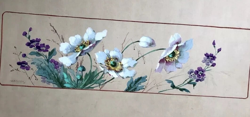 19th century Flowers Bouquet Floral - Drawing Original Antique - 5