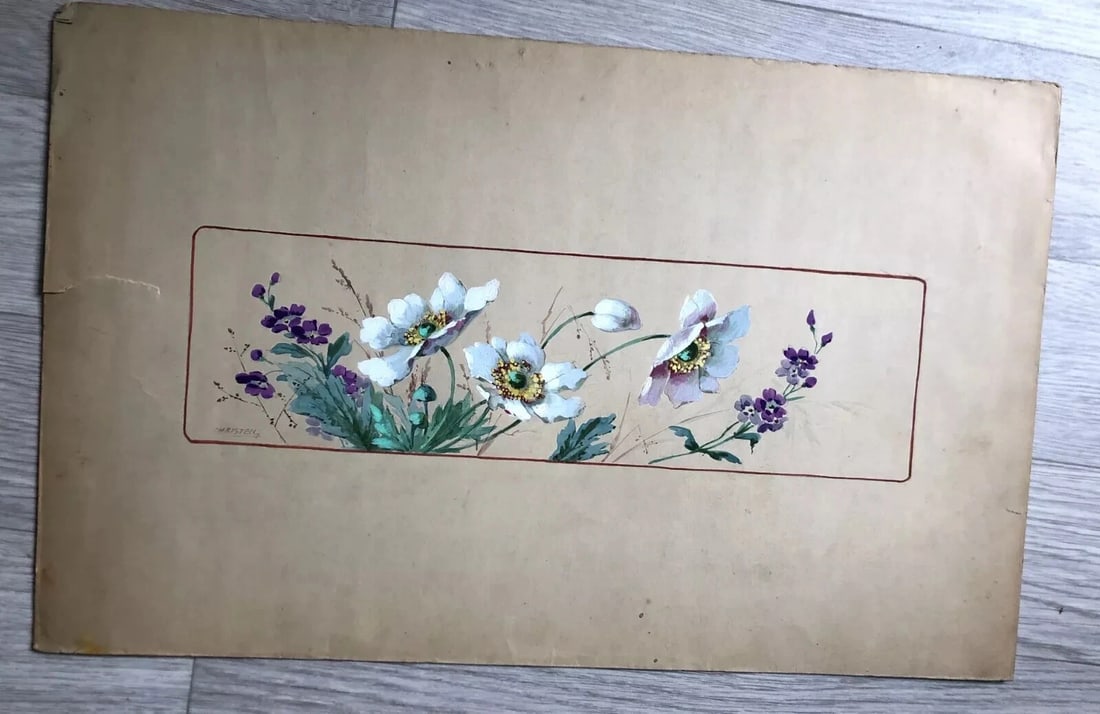 19th century Flowers Bouquet Floral - Drawing Original Antique - 6