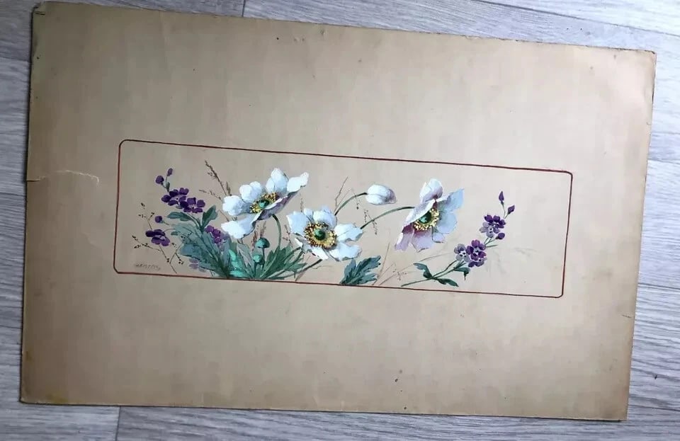 19th century Flowers Bouquet Floral - Drawing Original Antique - 8