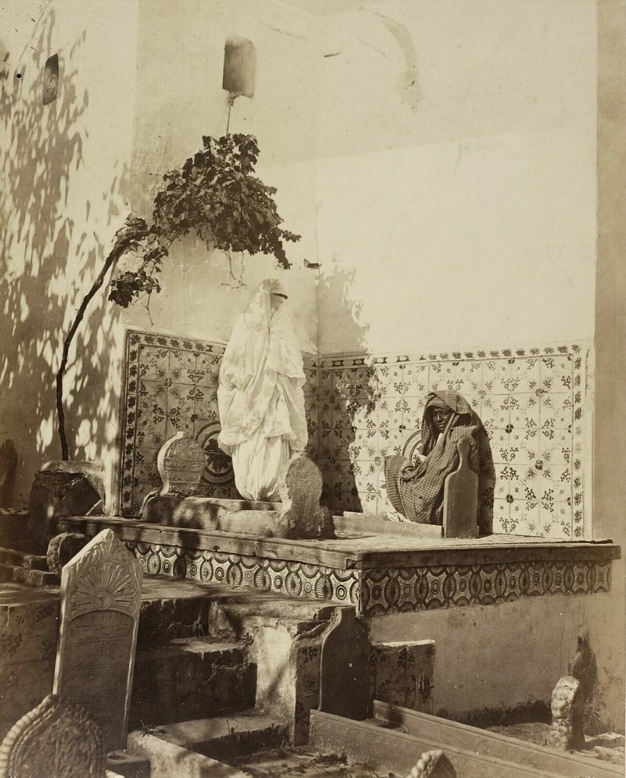 Man and Woman Morrocco, Cemetery Abdérhaman Photographs Vintage Albumen: 19 x 24 cm stains Reserve: $80.00 Shipping: Domestic: Flat-rate of $19.00 to anywhere within the contiguous U.S. International: Foreign shipping rates are determined by destination. International