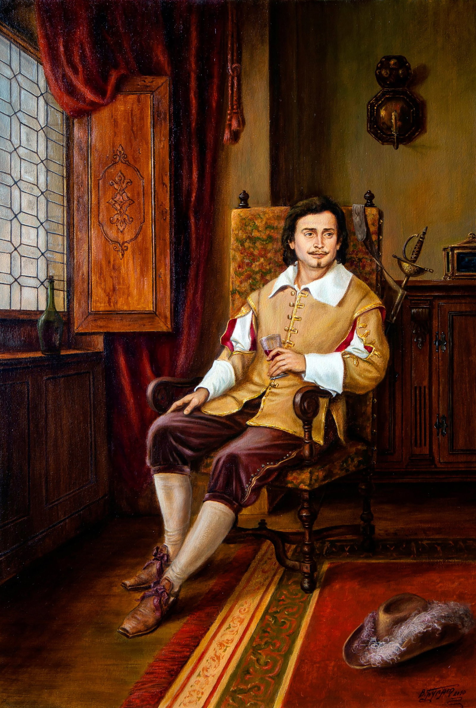 Oil painting In anticipation Valeriy Bulat: 3BUL Painter: Valeriy Bulat Size: 80x55 cm/31.49x21.65 inches Components: oil, canvas Original painting - Based on A. Dumas's "The Three Musketeers" CONDITION: excellent ARTIST: Bulat Valeriy