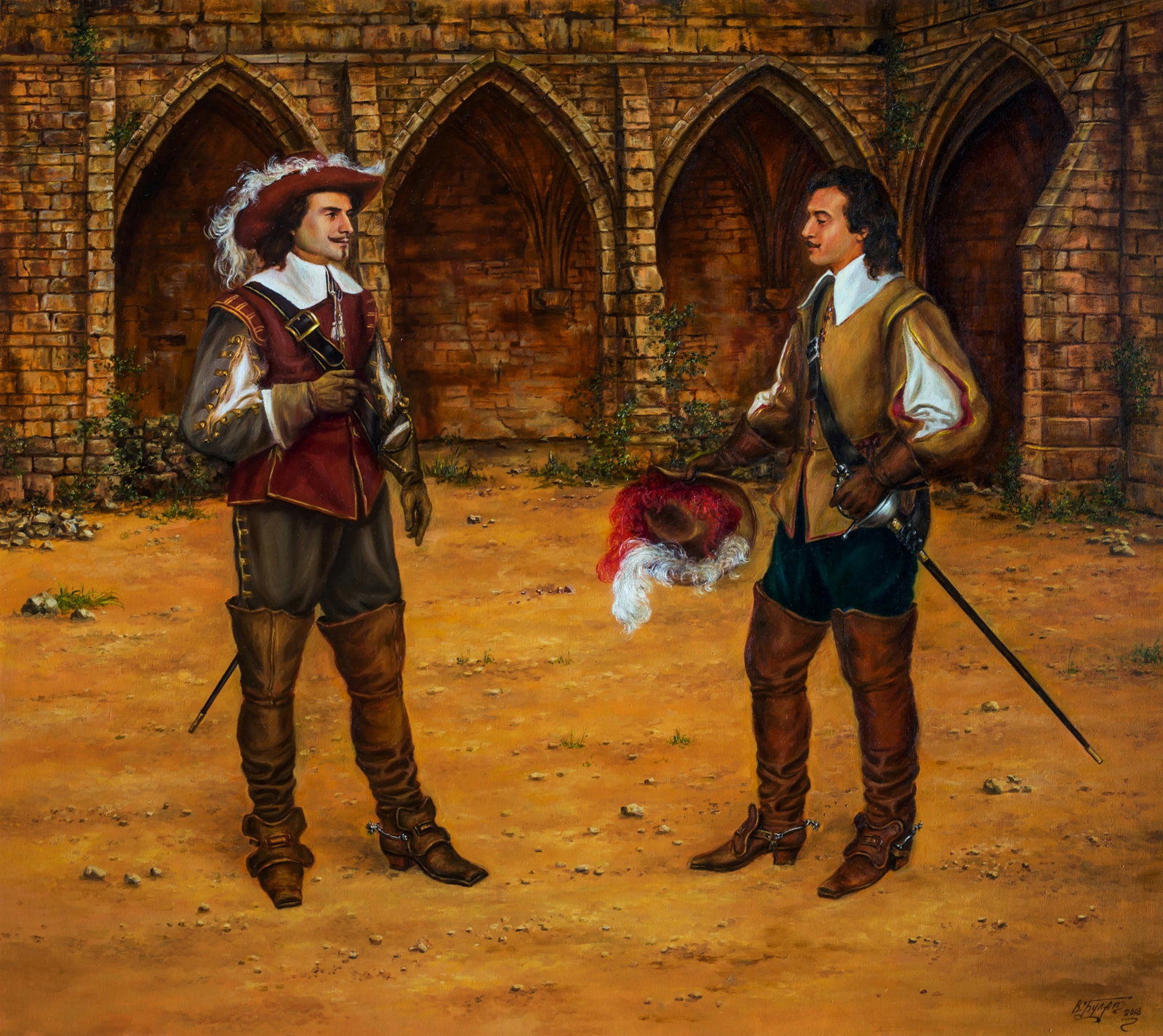 Oil painting Miracle Balm Valeriy Bulat: 28BUL Painter: Valeriy Bulat Size: 75x85 cm/29.52x33.46 inches Components: oil, canvas Original painting - Based on A. Dumas's "The Three Musketeers" CONDITION: excellent ARTIST: Bulat Valeriy