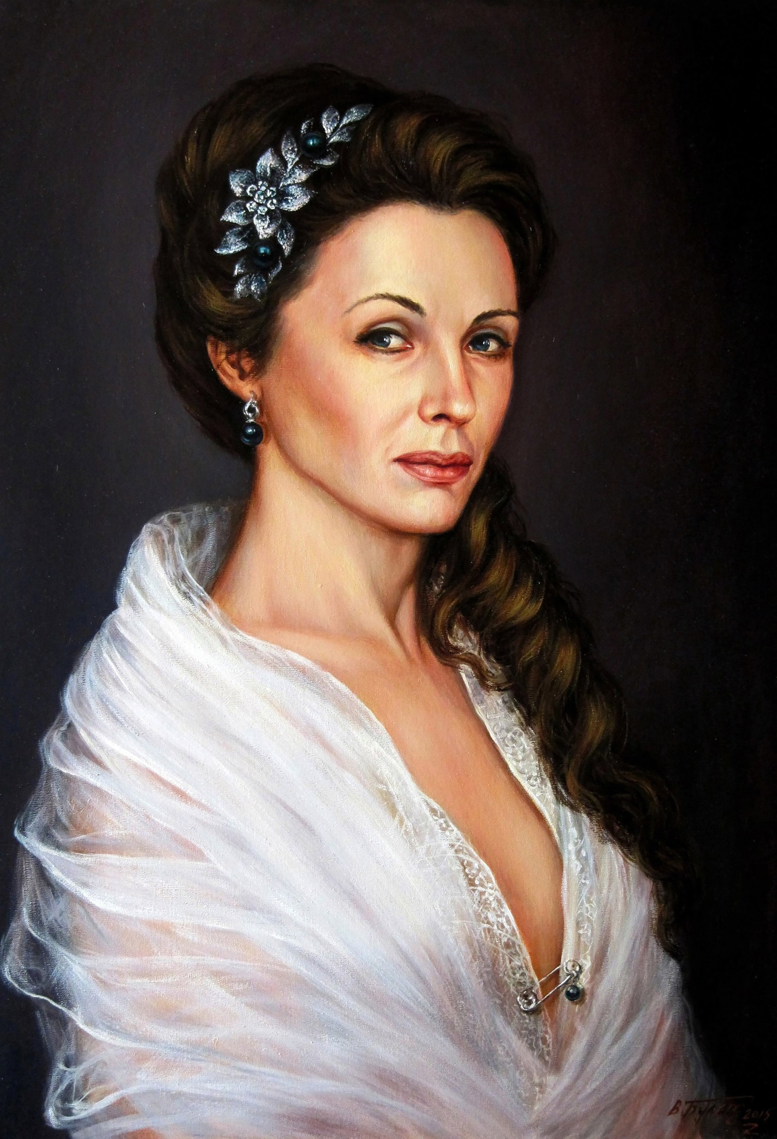 Oil painting Portrait of Margarita Valeriy Bulat: 63BUL Painter: Valeriy Bulat Size: 50x35 cm/19.68x13.77 inches Components: oil, canvas Original painting - Series "Silver is your name" CONDITION: excellent ARTIST: Bulat Valeriy Nikolaevich. Born in