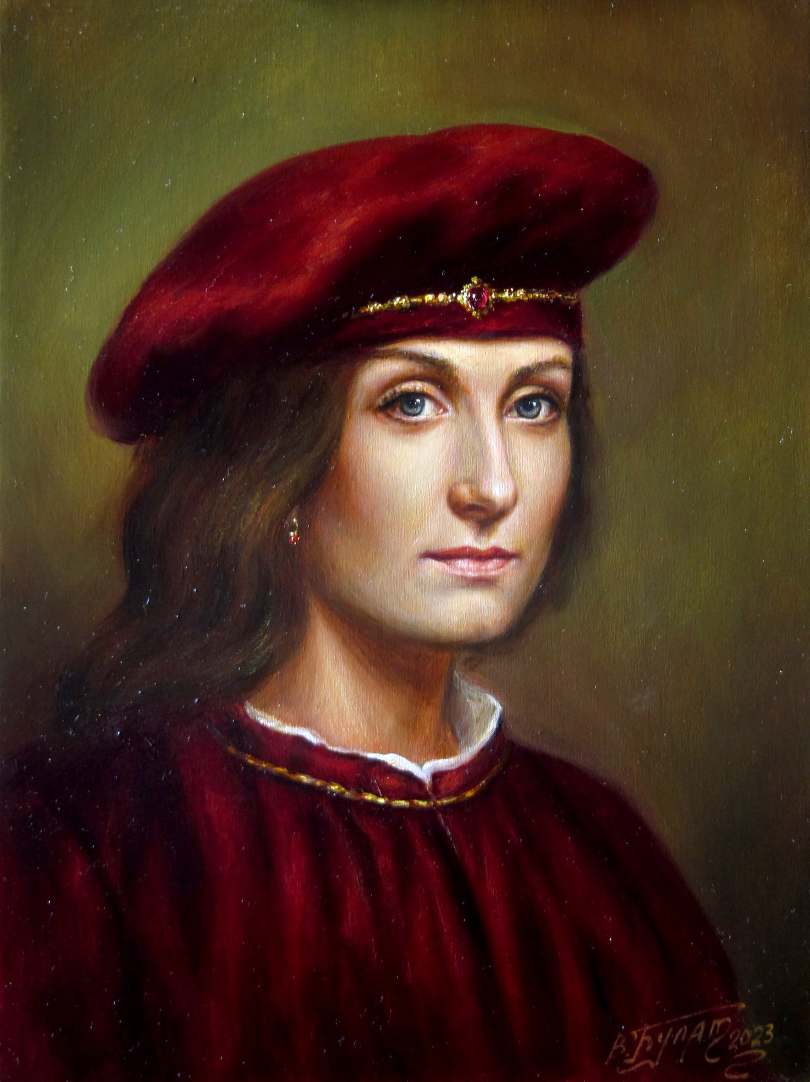 Oil painting A smile through the ages Valeriy Bulat: 66BUL Painter: Valeriy Bulat Size: 32x24 cm/12.59x9.44 inches Components: oil, canvas Original painting CONDITION: excellent ARTIST: Bulat Valeriy Nikolaevich. Born in Zaporozhye (Ukraine). Graduated