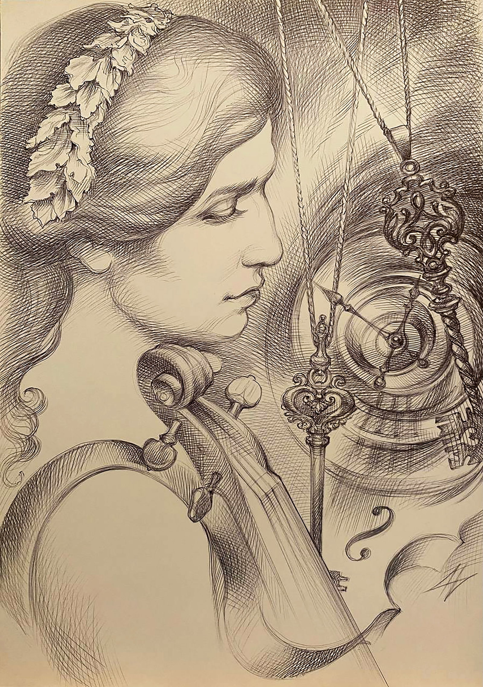 Pen painting Key time in art Natalia Bulat: 71BUL Painter: Natalia Bulat Size: paper A4 Components: pen, paper Original painting CONDITION: excellent ARTIST: She was born in the city of Zaporozhye in a family of technical intelligentsia. She