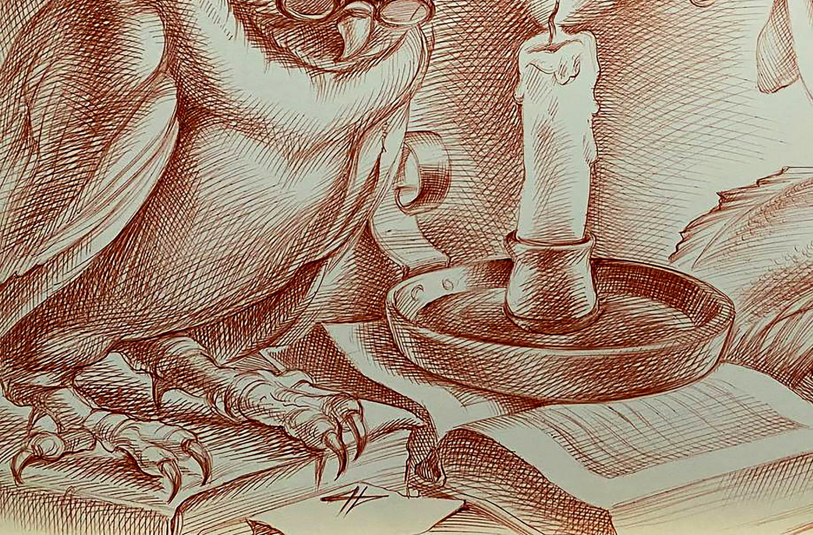 Pen painting Reading Wisdom Natalia Bulat - 4