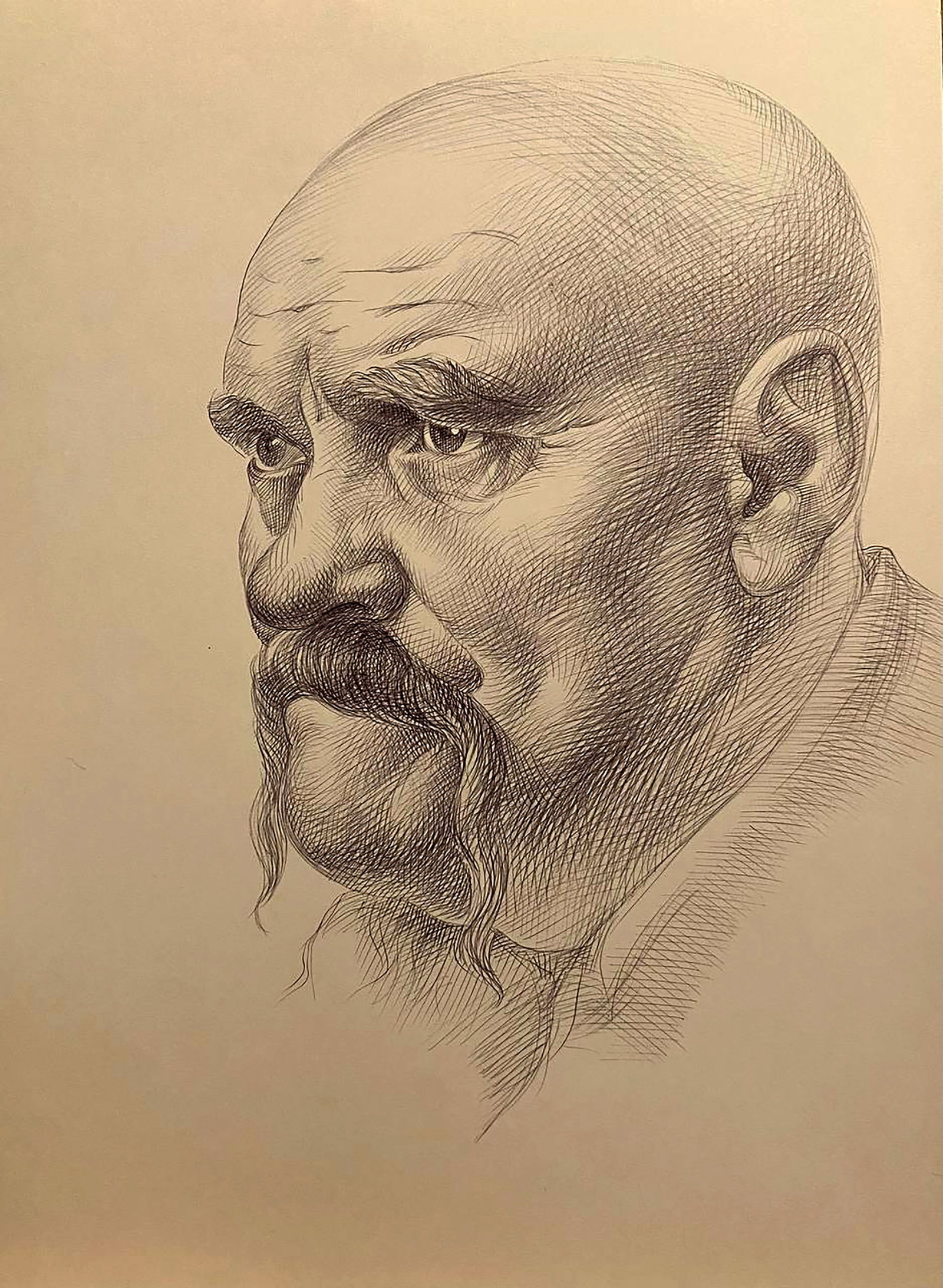 Pen painting Portrait of a man with a moustache Natalia Bulat (1 of 5)