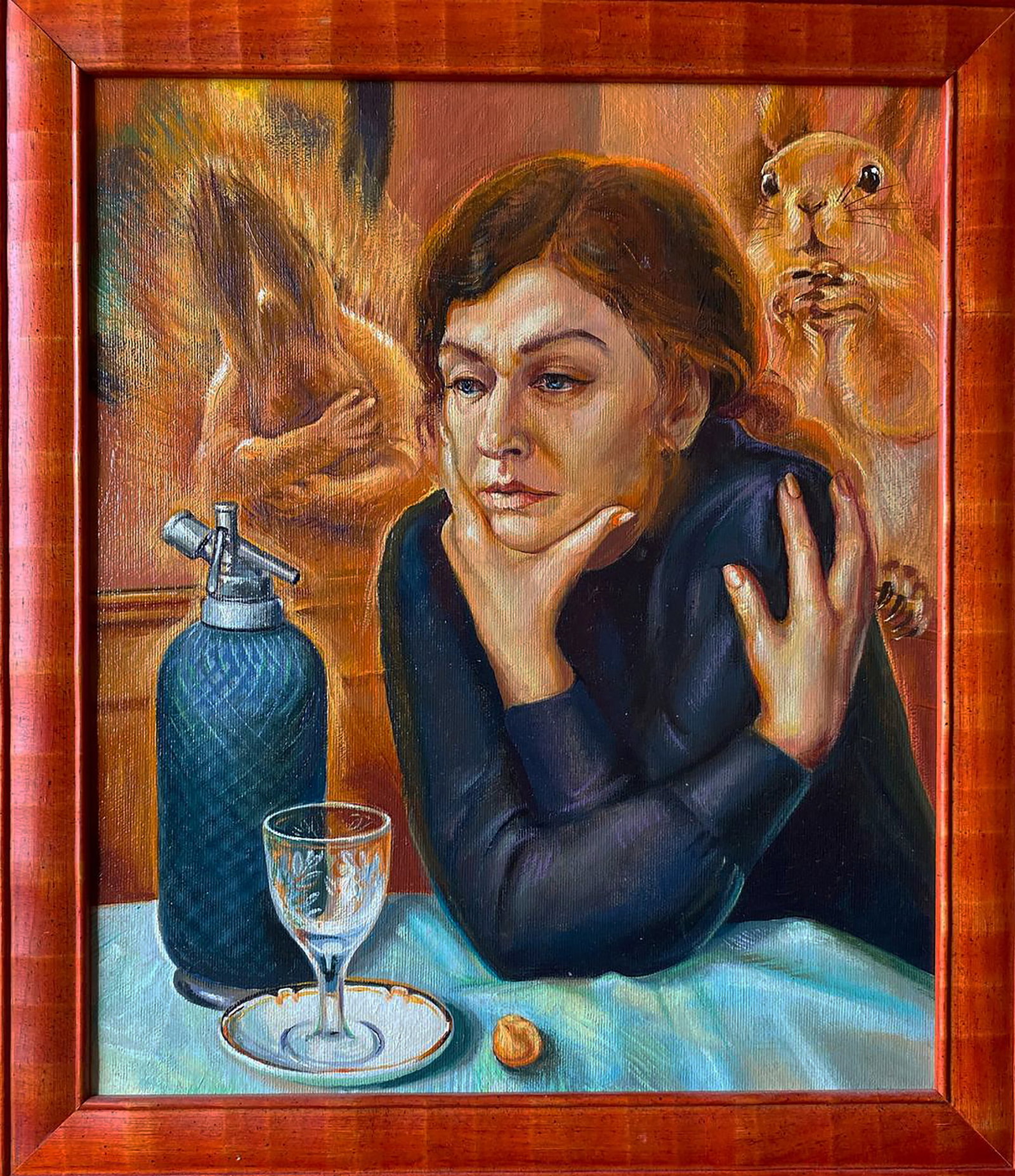 Oil painting After absinthe Natalia Bulat: 79BUL Painter: Natalia Bulat Size: 36.5x31 cm/14.37x12.20 inches Components: oil, canvas on Hardboard Original painting CONDITION: excellent ARTIST: She was born in the city of Zaporozhye in a family