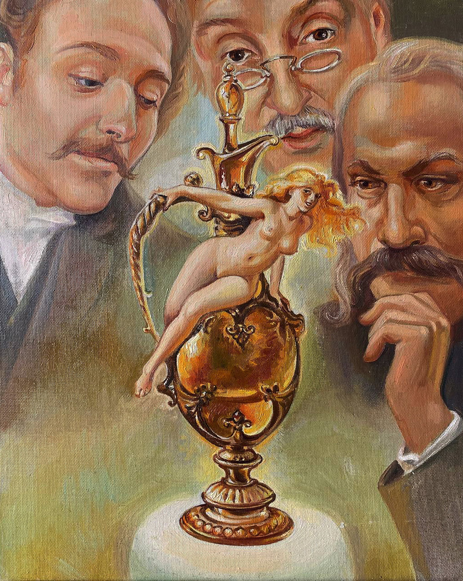 Oil painting Connoisseurs of beauty Natalia Bulat: 80BUL Painter: Natalia Bulat Size: 31x25 cm/12.20x9.84 inches Components: oil, canvas on Hardboard Original painting CONDITION: excellent ARTIST: She was born in the city of Zaporozhye in a family of