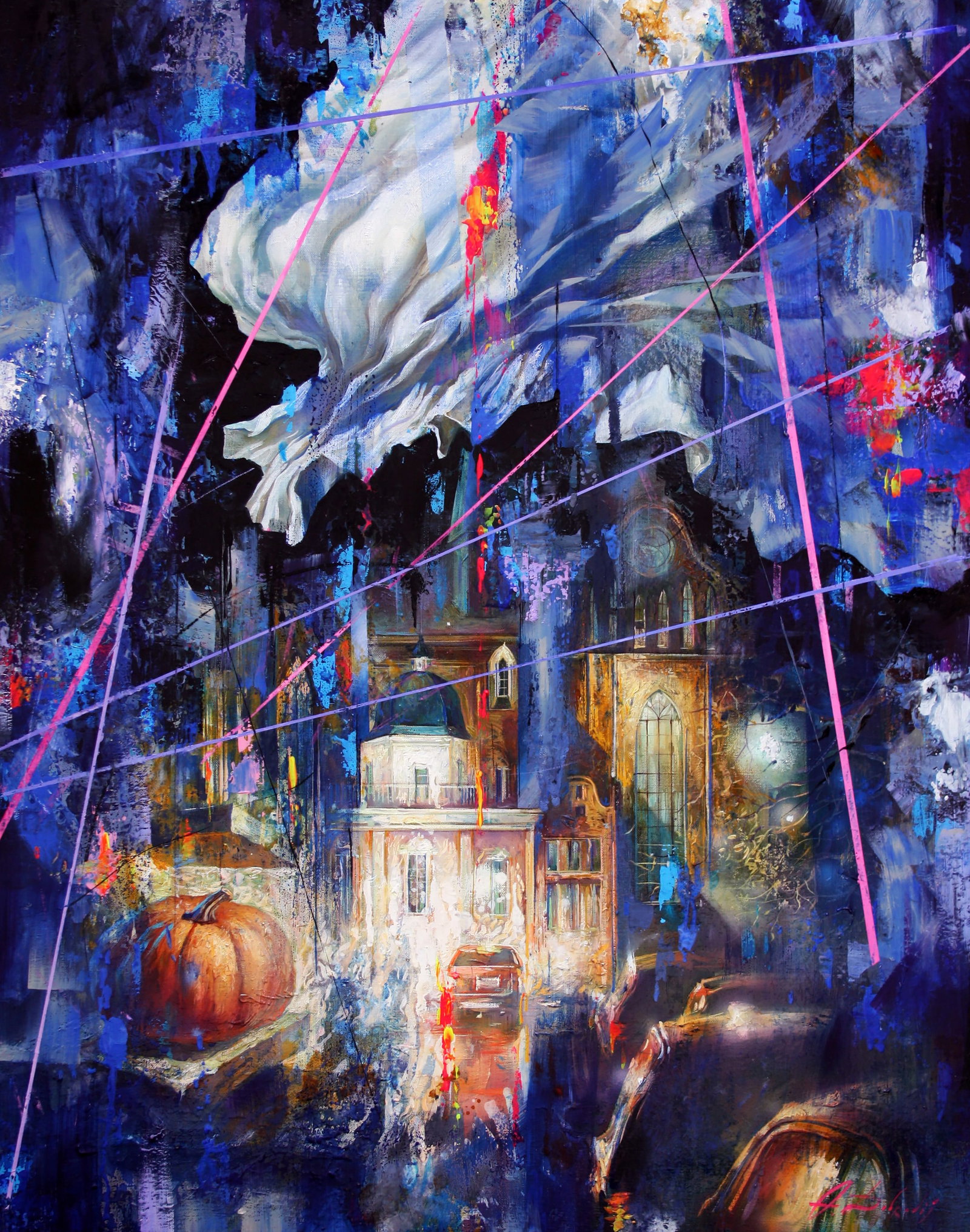 Oil painting Night on the town Alexander Dobrodiy: 4DOBROD Painter: Alexander Dobrodiy Size: 100x80 cm/39.37x31.49 inches Components: oil, canvas Original painting CONDITION: excellent ARTIST: Alexander Dobrodiy is known for his bright and