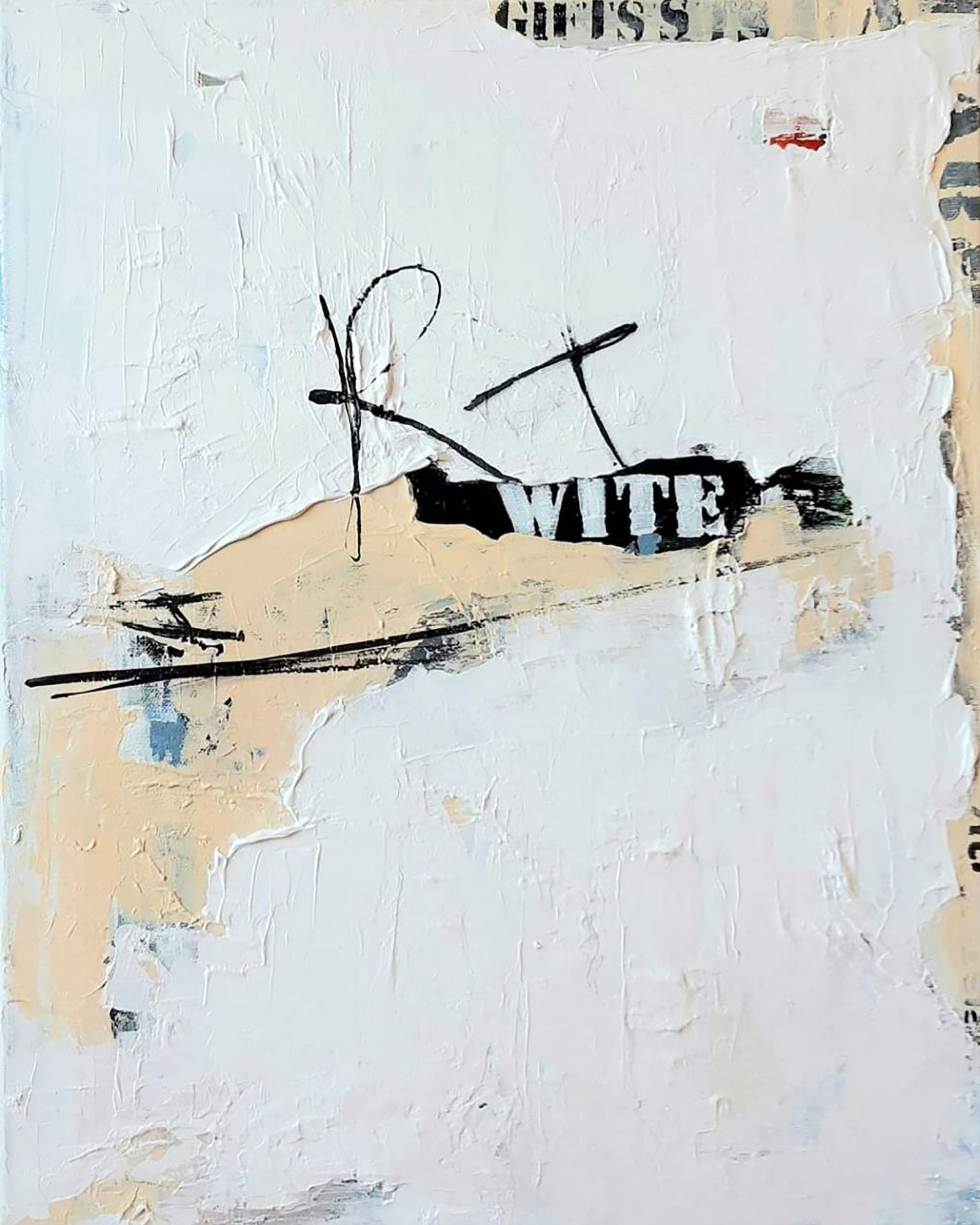 Acrylic painting White paint on newspaper Marusya Abashidze: 4ABASH Painter: Marusya Abashidze Size: 50x40 cm/19.68x15.74 inches Components: acrylic, canvas Original painting CONDITION: excellent ARTIST: Marusya Abashidze is a Ukrainian artist who works under