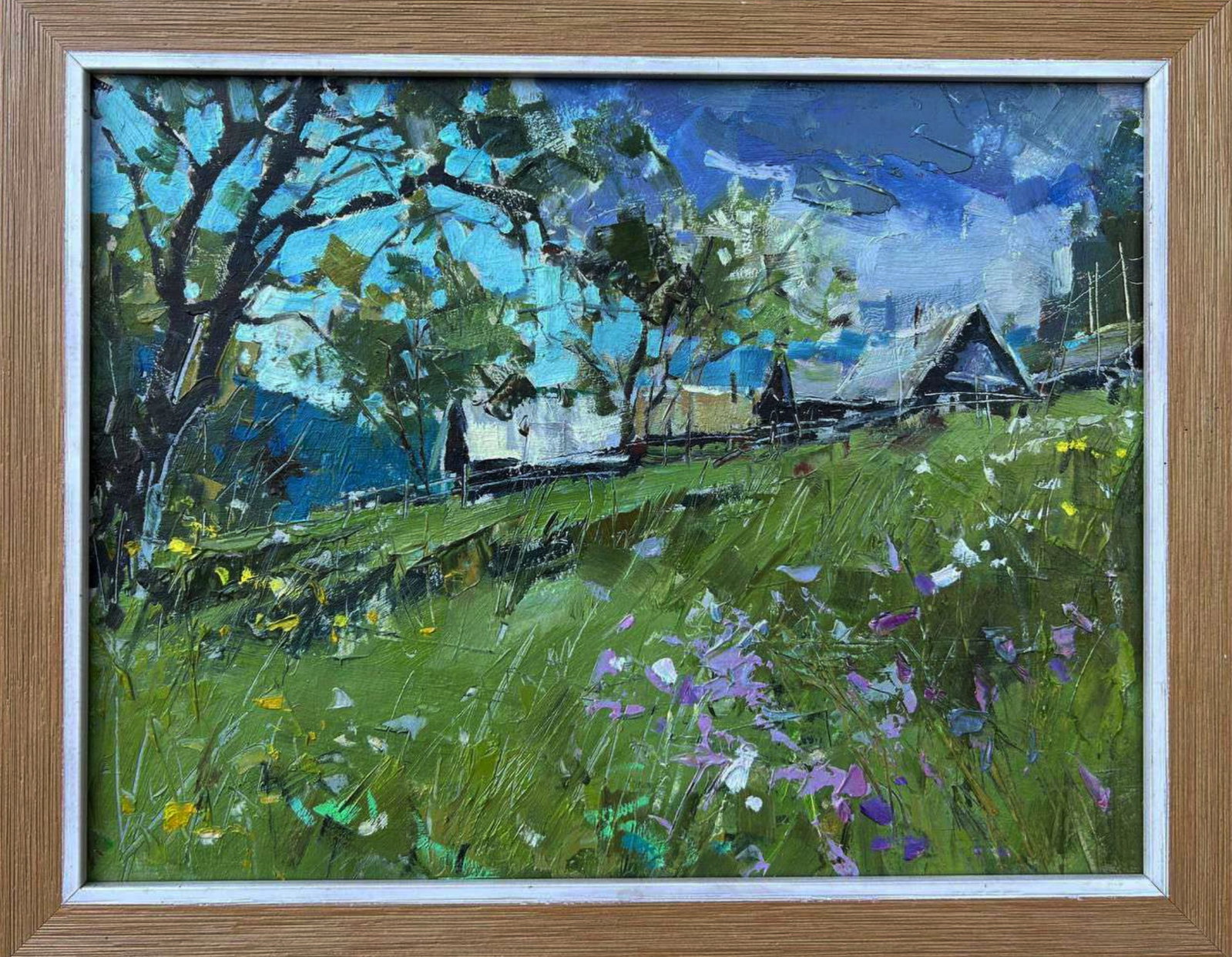 Oil painting Village in the mountains Igor Lysytsya: 1LISITS Painter: Igor Lysytsya Size: 26x34 cm/10.23x13.38 inches Components: oil, cardboard Original painting CONDITION: excellent ARTIST: Reserve: $110.00 Shipping: Domestic: Flat-rate of $35.00