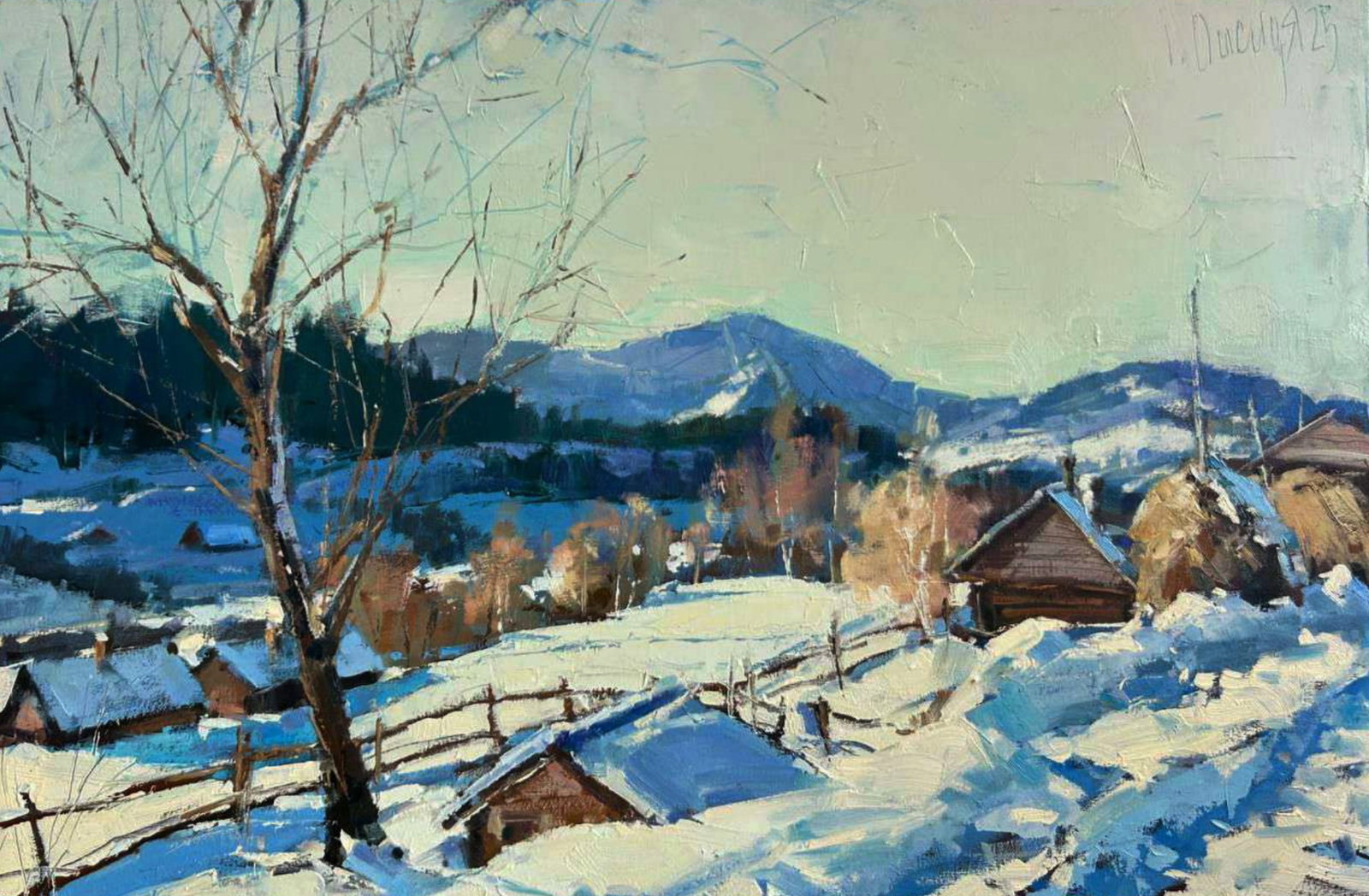 Oil painting Winter in the mountains Igor Lysytsya: 6LISITS Painter: Igor Lysytsya Size: 40x60 cm/15.74x23.62 inches Components: oil, canvas Original painting CONDITION: excellent ARTIST: Reserve: $304.00 Shipping: Domestic: Flat-rate of $35.00
