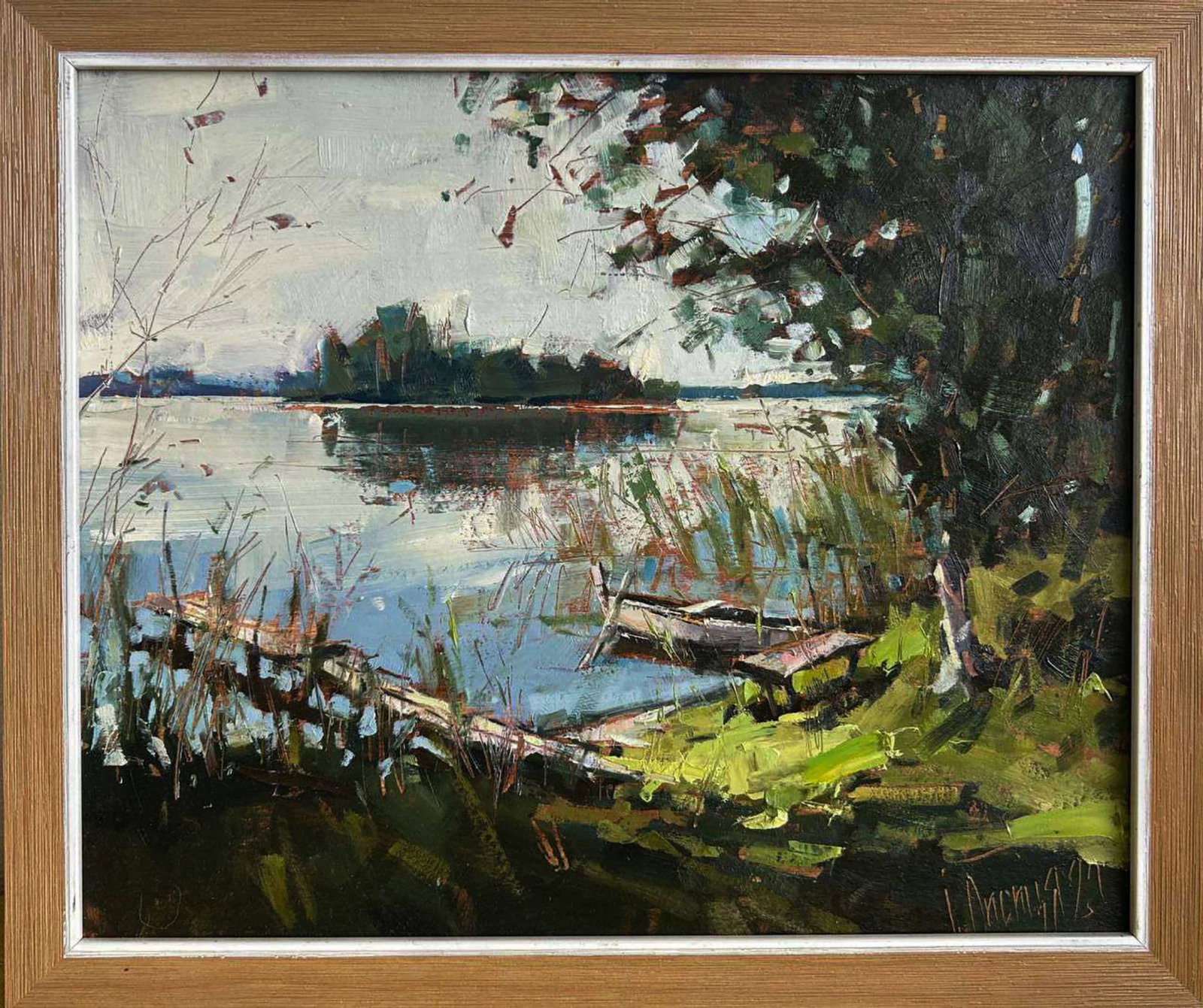 Oil painting Great place for fishing Igor Lysytsya: 8LISITS Painter: Igor Lysytsya Size: 33x40 cm/12.99x15.74 inches Components: oil, cardboard Original painting CONDITION: excellent ARTIST: Reserve: $133.00 Shipping: Domestic: Flat-rate of $35.00