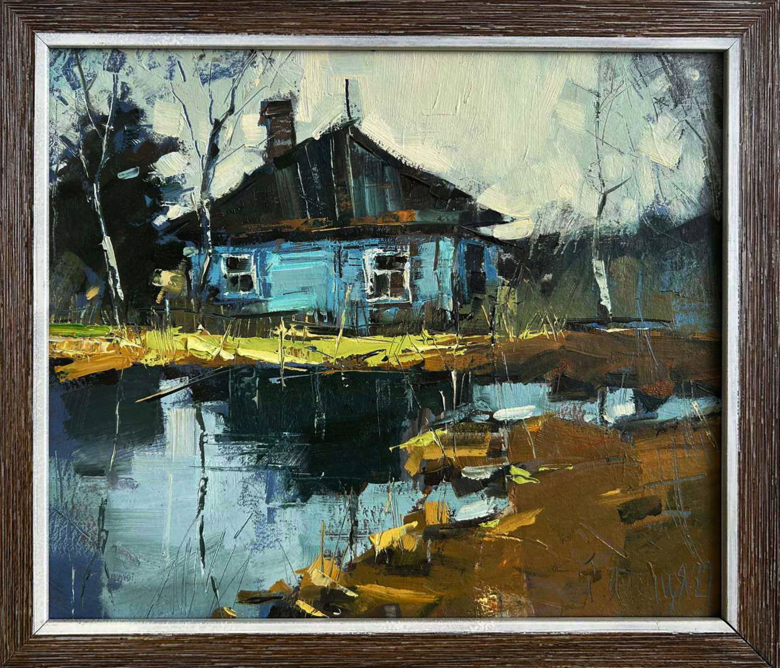 Oil painting House on the swamp Igor Lysytsya: 9LISITS Painter: Igor Lysytsya Size: 28x34 cm/11.02x13.38 inches Components: oil, cardboard Original painting CONDITION: excellent ARTIST: Reserve: $110.00 Shipping: Domestic: Flat-rate of $35.00