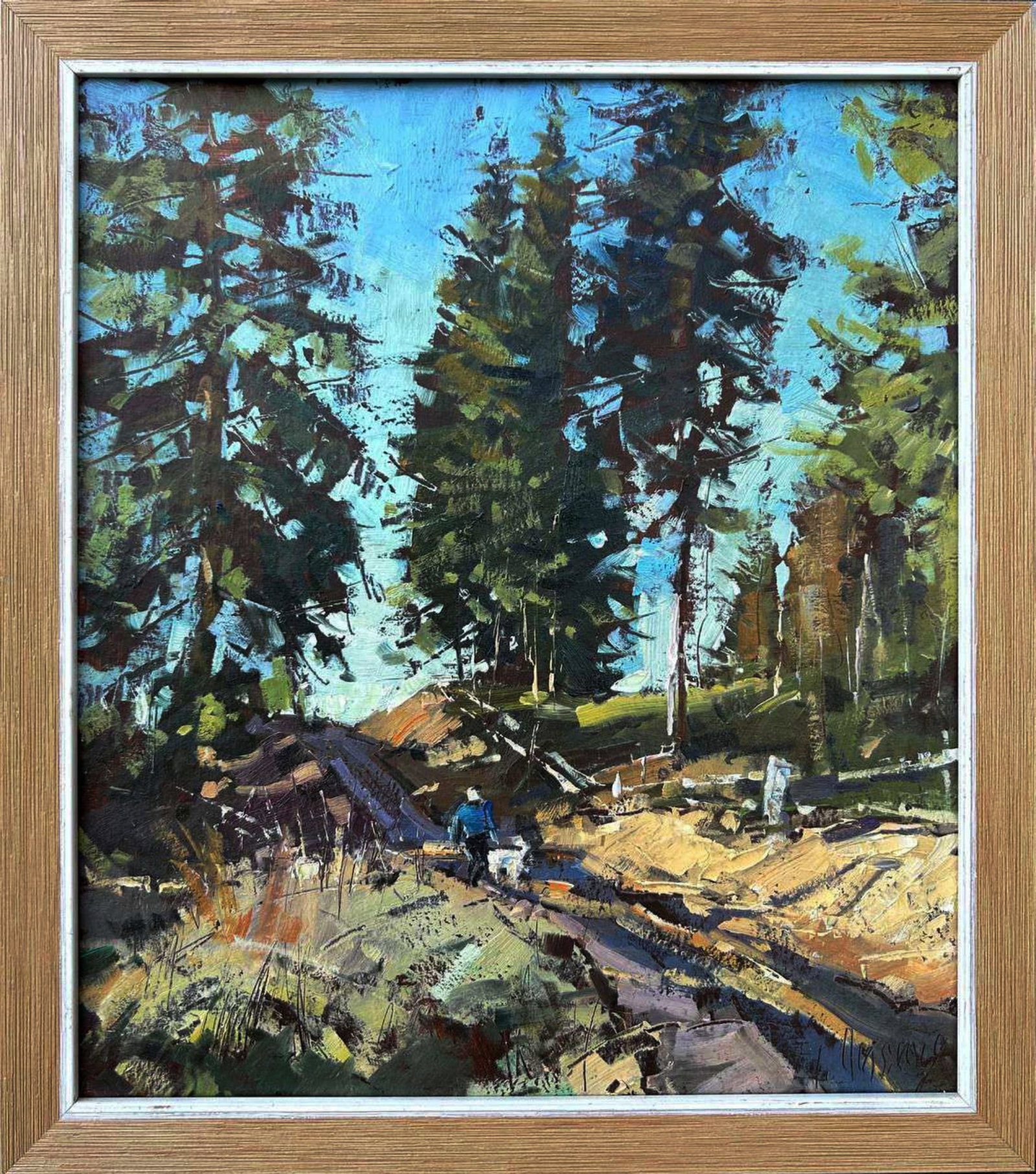 Oil painting On a walk in the forest Igor Lysytsya: 11LISITS Painter: Igor Lysytsya Size: 38x33 cm/14.96x12.99 inches Components: oil, cardboard Original painting CONDITION: excellent ARTIST: Reserve: $133.00 Shipping: Domestic: Flat-rate of $35.00