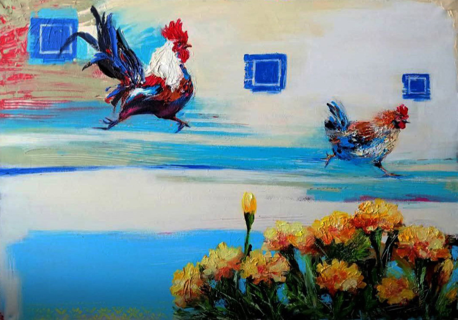 Acrylic painting Chicken walk Marusya Abashidze (1 of 6)