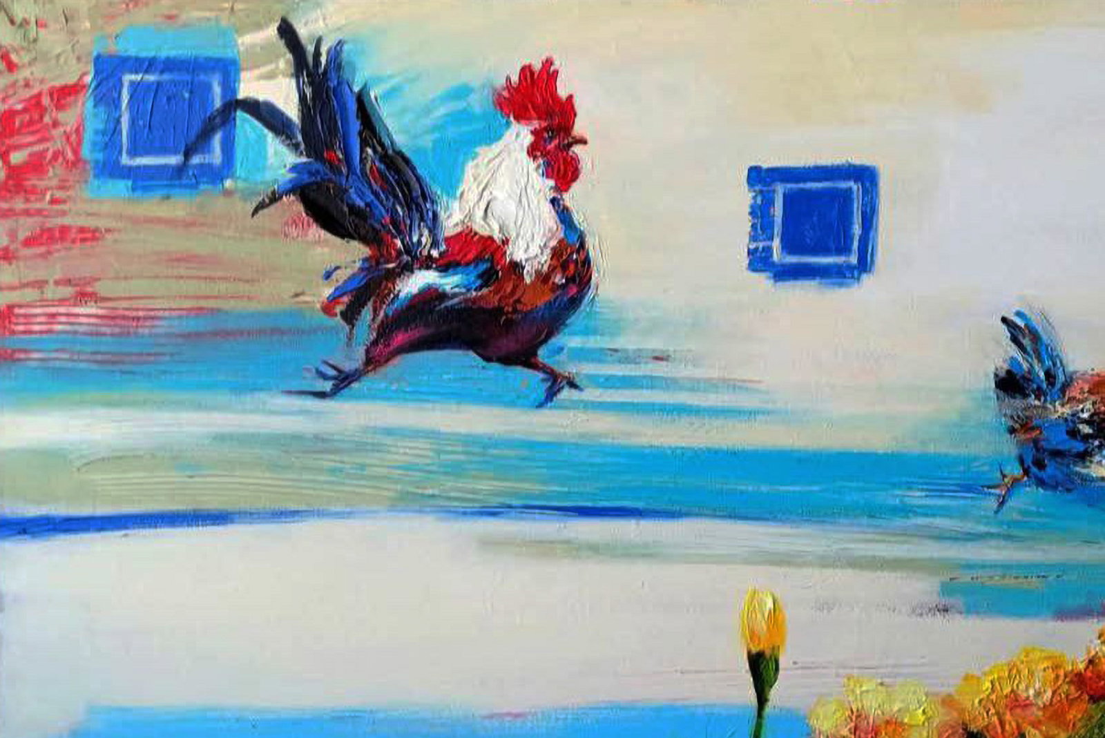Acrylic painting Chicken walk Marusya Abashidze - 2
