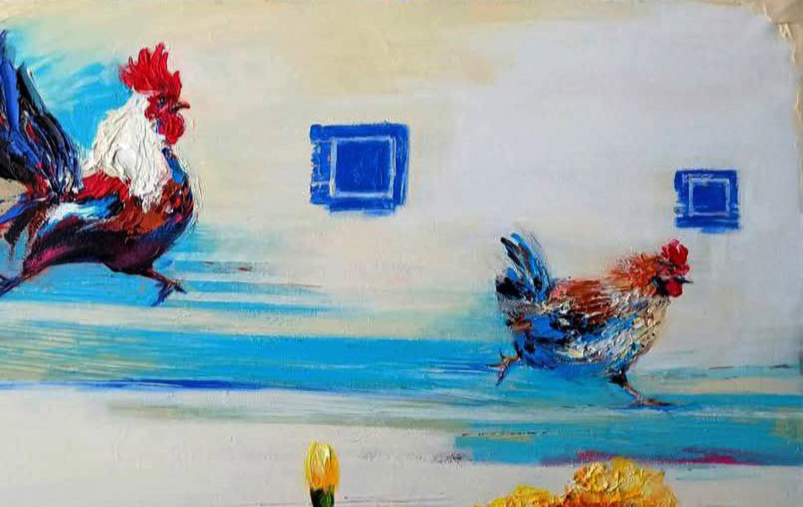 Acrylic painting Chicken walk Marusya Abashidze - 3