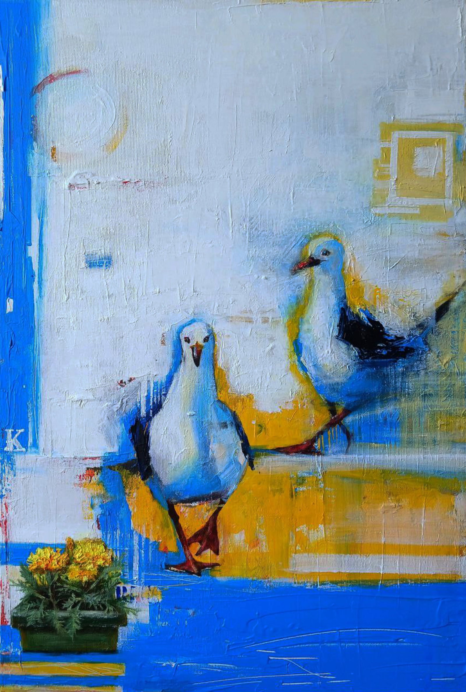 Acrylic painting The gait of seagulls Marusya Abashidze: 69ABASH Painter: Marusya Abashidze Size: 60x40 cm/23.62x15.74 inches Components: acrylic, canvas Original painting CONDITION: excellent ARTIST: Marusya Abashidze is a Ukrainian artist who works under