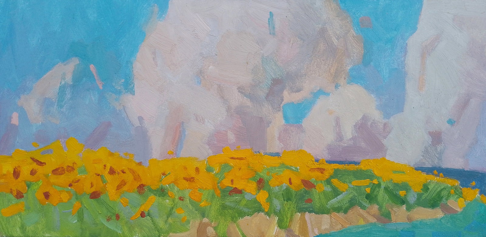Oil painting Hot summer sun Igor Tuzhikov: 40TUZHIK Painter: Igor Tuzhikov Size: 20x40 cm/7.87x15.74 inches Components: oil, cardboard Original painting CONDITION: excellent ARTIST: Ihor Tuzhikov is a contemporary Ukrainian plein-air painter