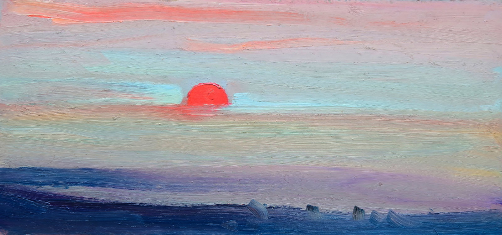 Oil painting Sunrise in the white sky Yuri Shkrob: 4SHKR Painter: Yuri Shkrob Size: 11?23 cm/4.33x9.05 inches Components: oil, cardboard Original painting CONDITION: excellent ARTIST: Yuri Shkrob. Yuri's love of painting began in early childhood.