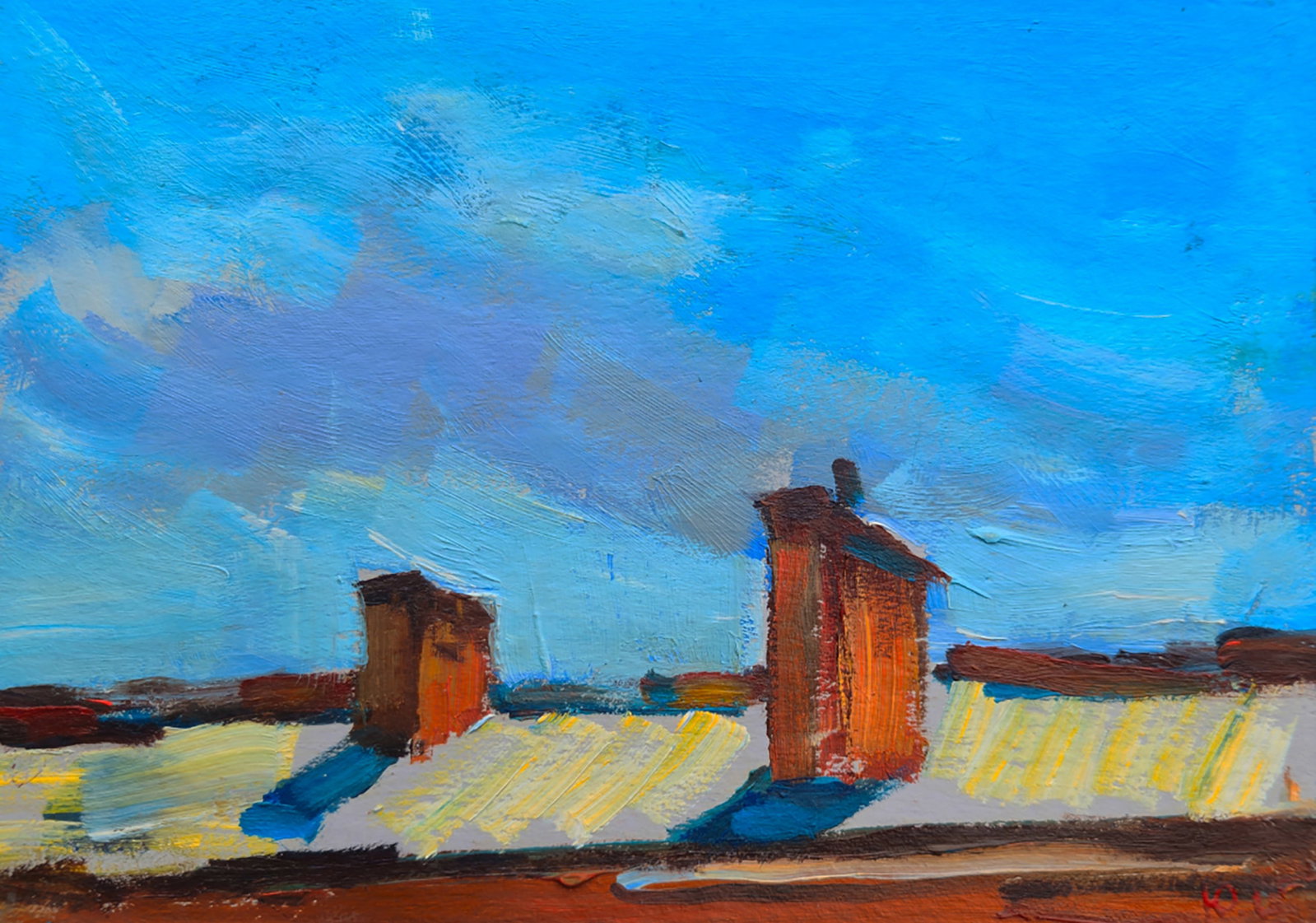 Oil painting The long awaited spring Yuri Shkrob: 7SHKR Painter: Yuri Shkrob Size: 13?18 cm/5.11x7.08 inches Components: oil, cardboard Original painting CONDITION: excellent ARTIST: Yuri Shkrob. Yuri's love of painting began in early childhood. From