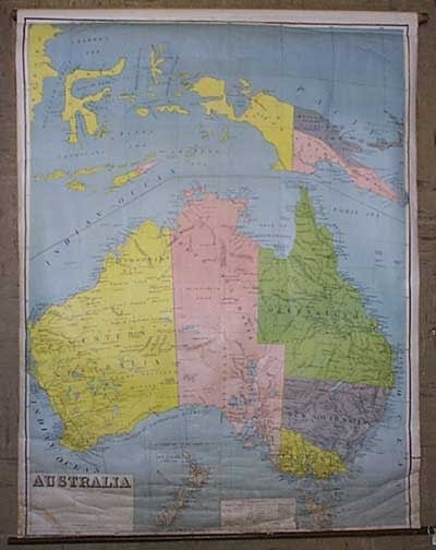 Australia: Publication Date:c1910 Title:Australia,li>Cartographer:MCCONNELL, JAMES Publisher: Brief Description:"Copyright by James McConnell" Schoolroom map on spring roller. No publisher or place of