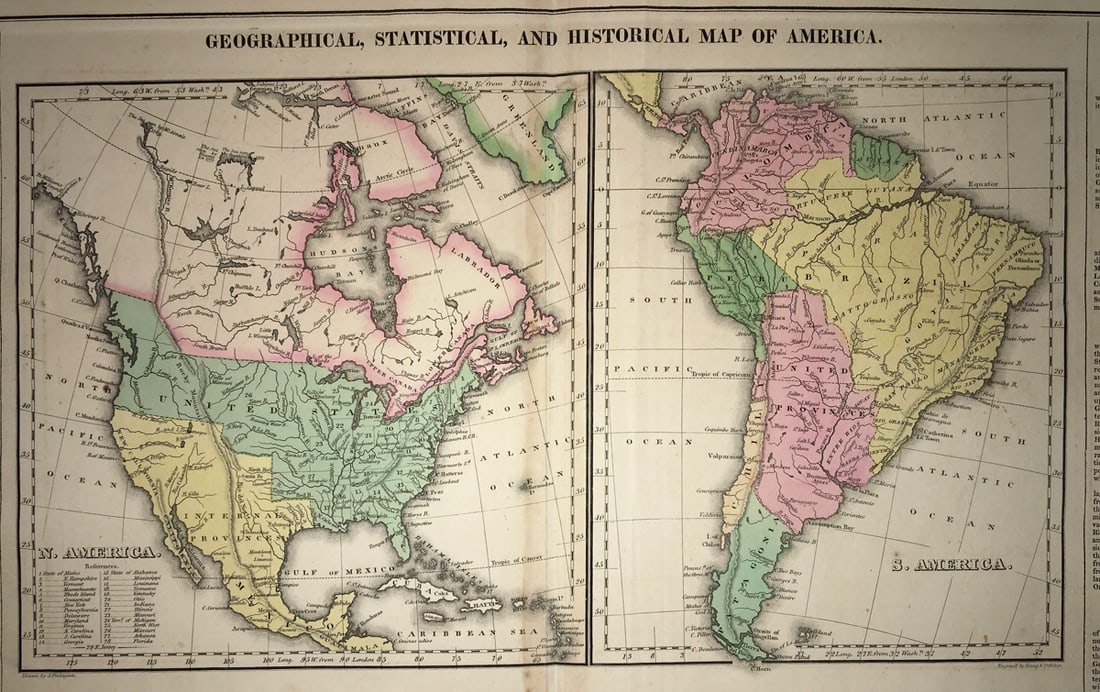 Geographical, Statistical and Historical Map of America: Publication Date:1827 Title:Geographical, Statistical and Historical Map of America,li>Cartographer: Publisher:CAREY & LEA Brief Description:Two maps surrounded by text. One map of N. America & one