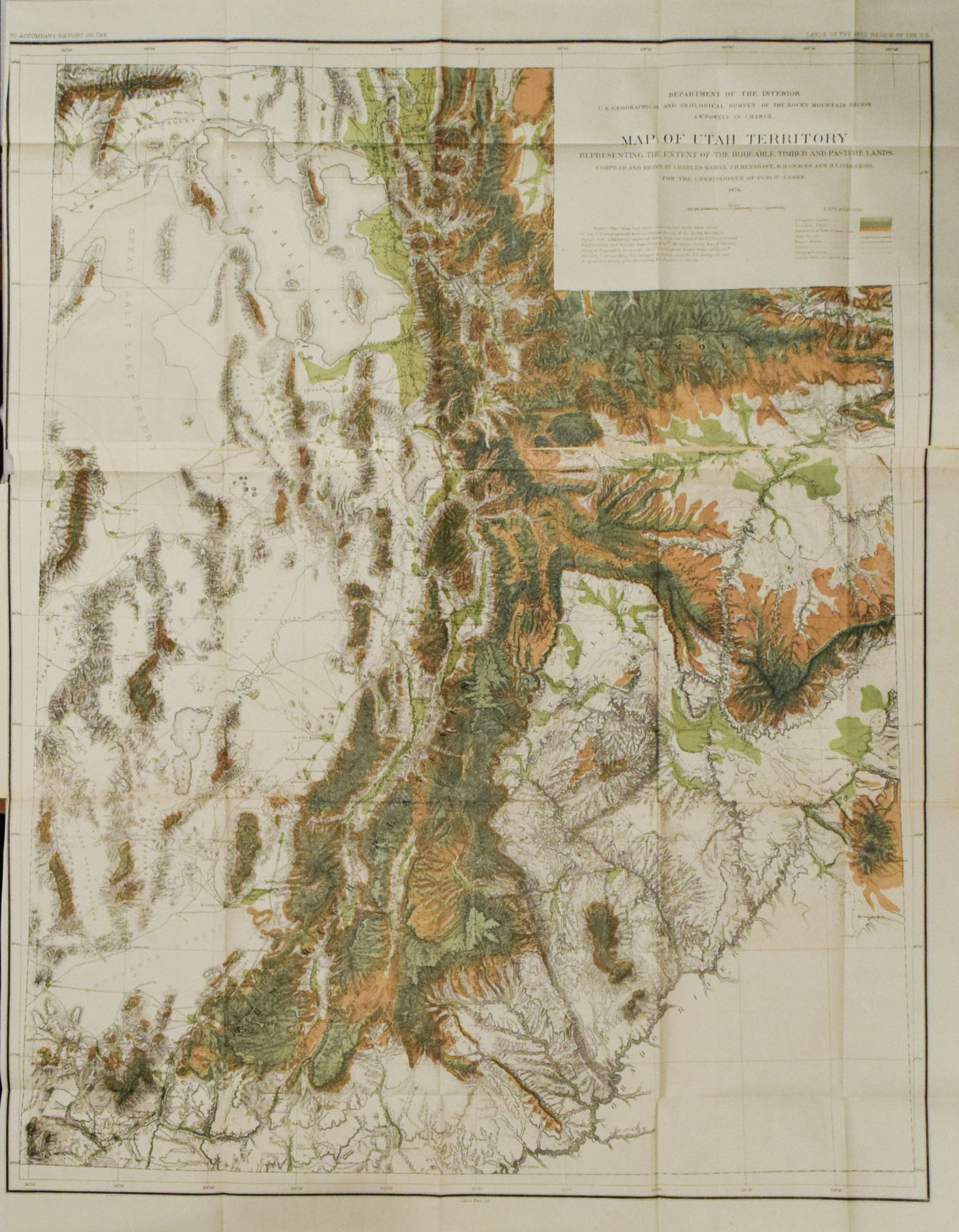 1879 Powell Map of Utah -- Map of Utah Territory Representing the Extent of the Irrigable, Timber: Title:1879 Powell Map of Utah -- Map of Utah Territory Representing the Extent of the Irrigable, Timber and Pasture Lands,li>Cartographer:J W Powell / Deparment of Interior Year/Place:1879,