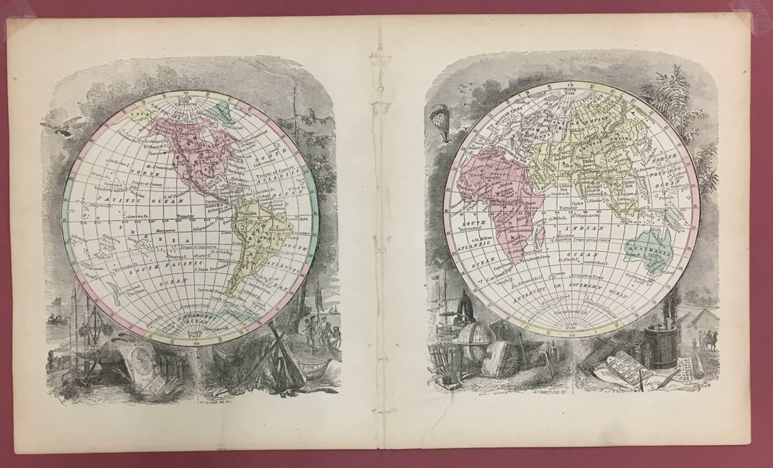 Untitled Circular World Map: Publication Date:1857 Title:Untitled Circular World Map,li>Cartographer:BAKER, S.F. Publisher:MORSE & GASTON/GRISWOLD, A.B. Brief Description:From: "The World in Miniature American". Two circular