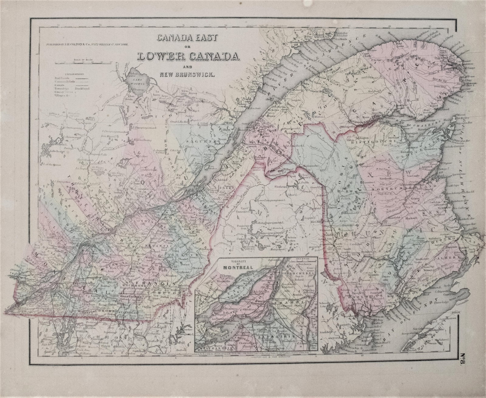 1855 Colton Map of Quebec and New Brunswick -- Canada East or Lower Canada and New Brunswick (1 of 1)