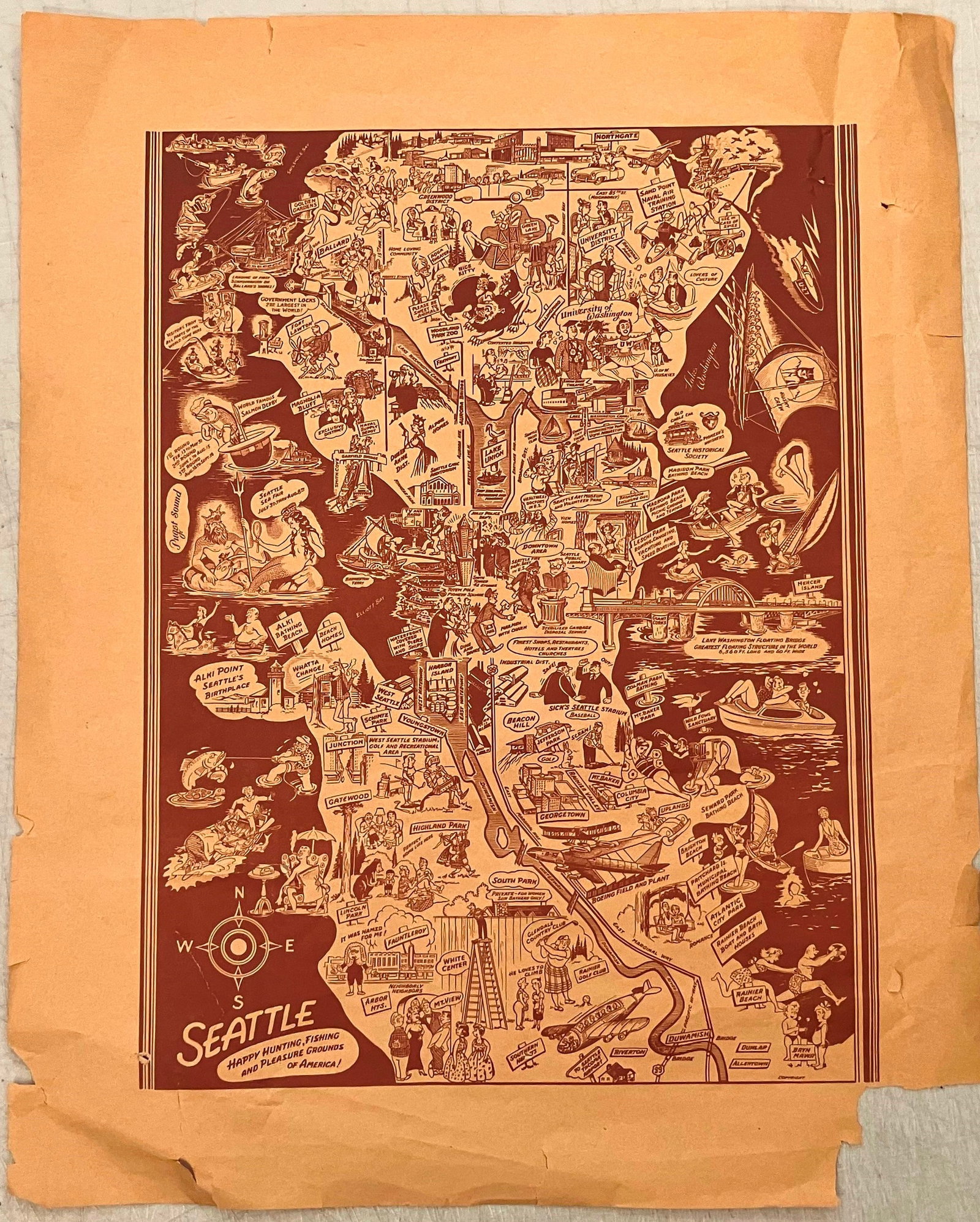 1950s MacPerson Map of Seattle -- Seattle..: Title:1950s MacPerson Map of Seattle -- Seattle..,li>Cartographer:B MacPherson Year/Place:1950s, Seattl Map Dimension (in.):13.5 X 10.1 in. Description:This is an unusual whimsical pictorial map of